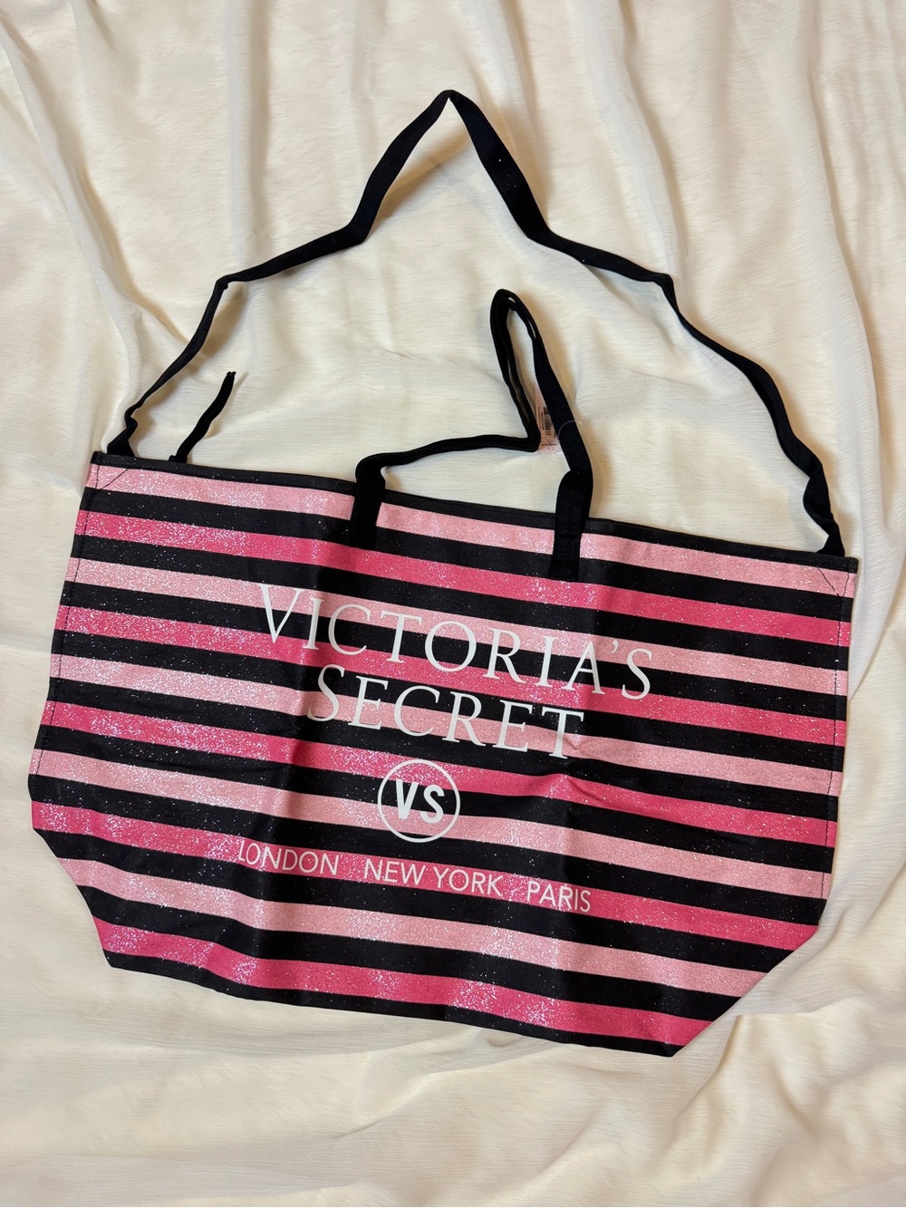Victoria’s Secret Pink Striped Glitter Canvas Tote Bag